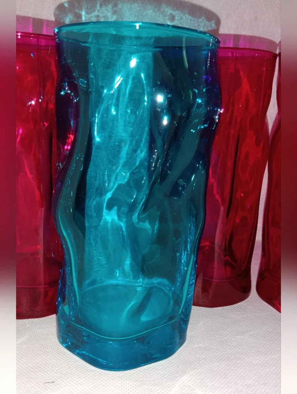 Colorful Crinkled Glass Tumbler Set - Teal and Fuchsia